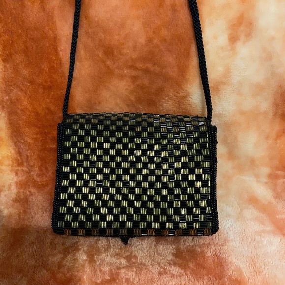 Magid Beaded Black and Gold Evening Bag with Beaded Tassel - Picture 6 of 15